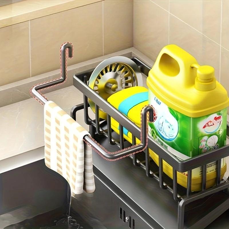 Органайзер для кухонной мойки с поддоном для стека пластиковый с вешалкой для салфеток и тряпок 23x9x11 см Черный (D-0126) - фото 6 Органайзер для кухонной мойки с поддоном для стека пластиковый с вешалкой для салфеток и тряпок 23x9x11 см Черный (D-0126) - фото 6