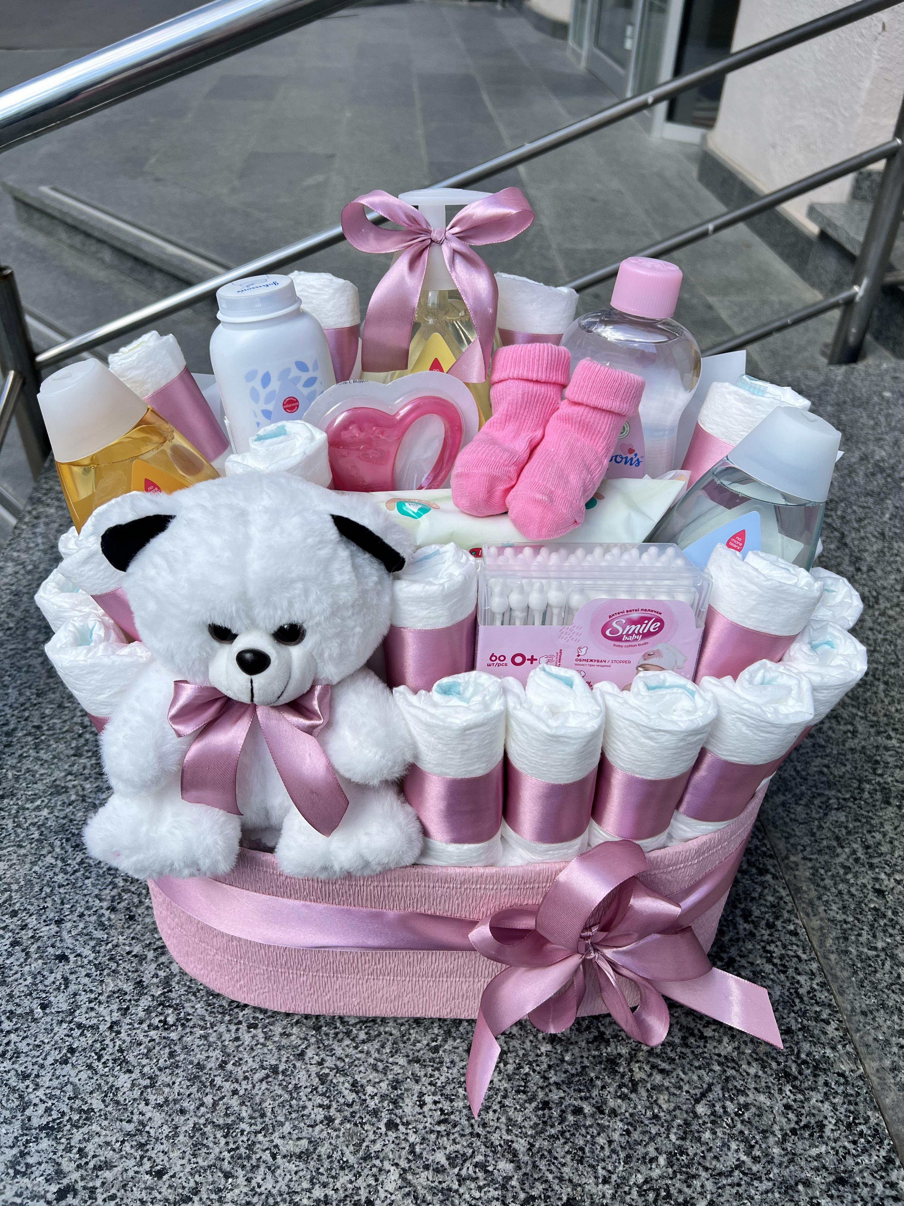 Подарунковий бокс Букет в пологовий з памперсами та дитячою косметикою (10112) - фото 3