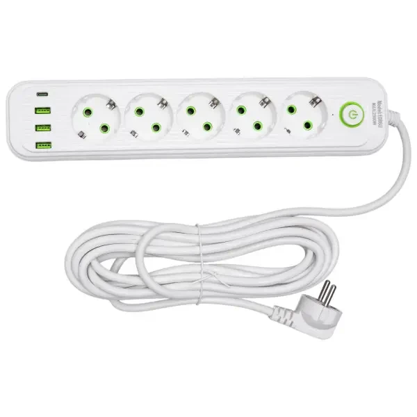 Фильтр-удлинитель сетевой вертикальный 5 розеток 3 USB-A 1 Type-C кабель 5 м