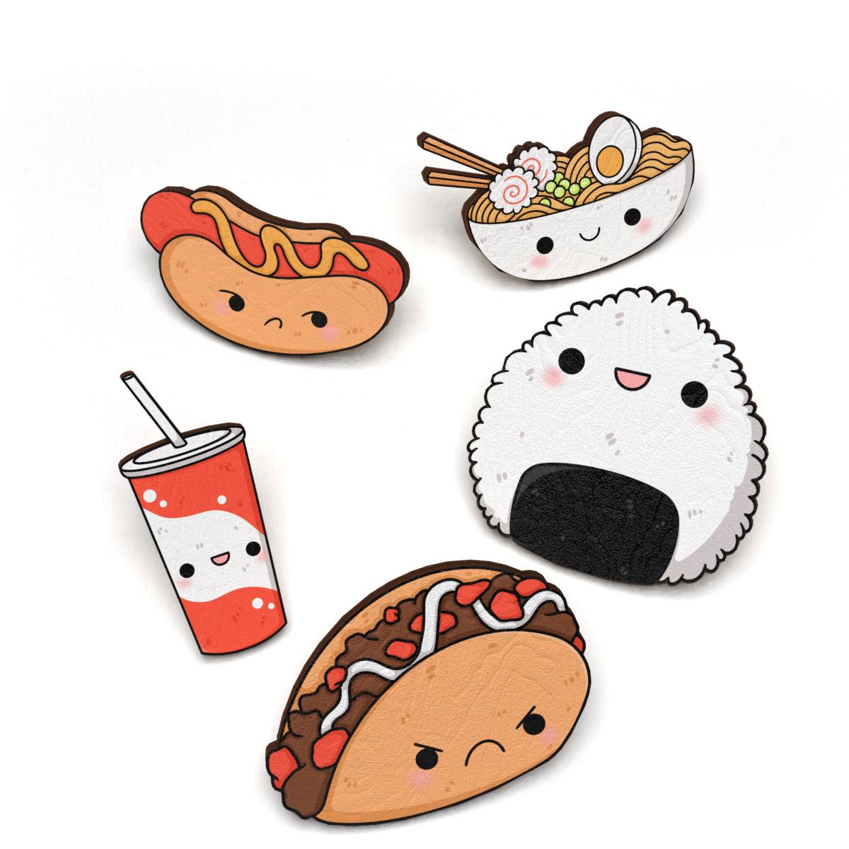 Набор значков Lex Altern Очеровательная еда/суши из дерева 5 шт.