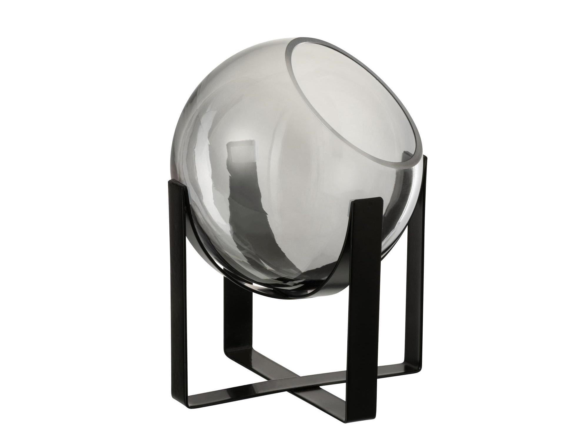 Ваза стеклянная J-LINE серого оттенка на металлической подставке 21 см Черный