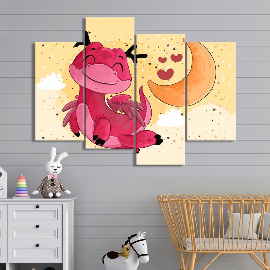 Картина в детскую комнату Сказочный розовый дракончик 89x56 см (A1404-4)