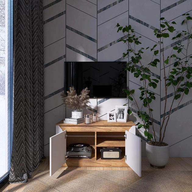 Тумба для телевизора Эверест Нордик 980 98х38х53 см Дуб крафт золотой/Белый (14755934)