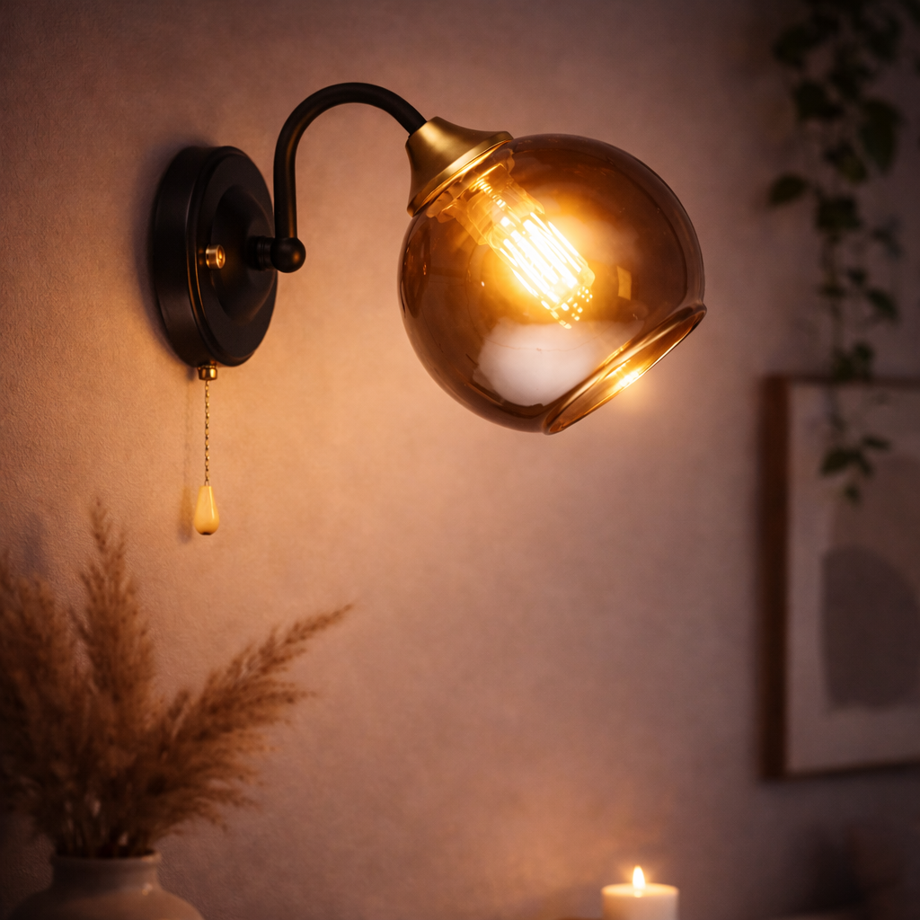 Бра Valeso с шаровидным плафоном под лампу Е27 Черный/Медный (B N6802/1W BK+COP)