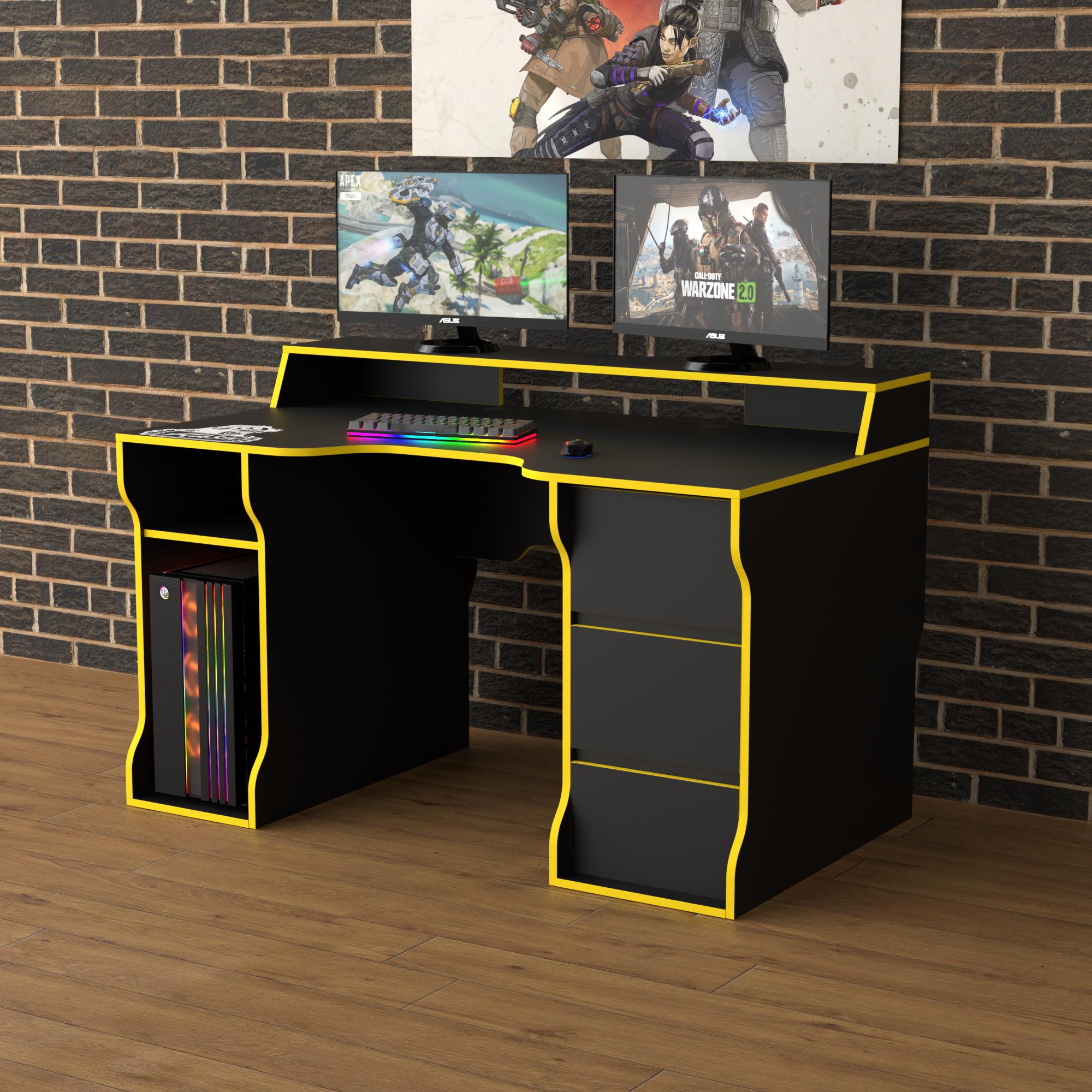 Стол геймерский эргономичный с надстройкой Zeus Rasin RS-26 из ЛДСП Черно-желтый (RS-26) - фото 2 Стол геймерский эргономичный с надстройкой Zeus Rasin RS-26 из ЛДСП Черно-желтый (RS-26) - фото 2