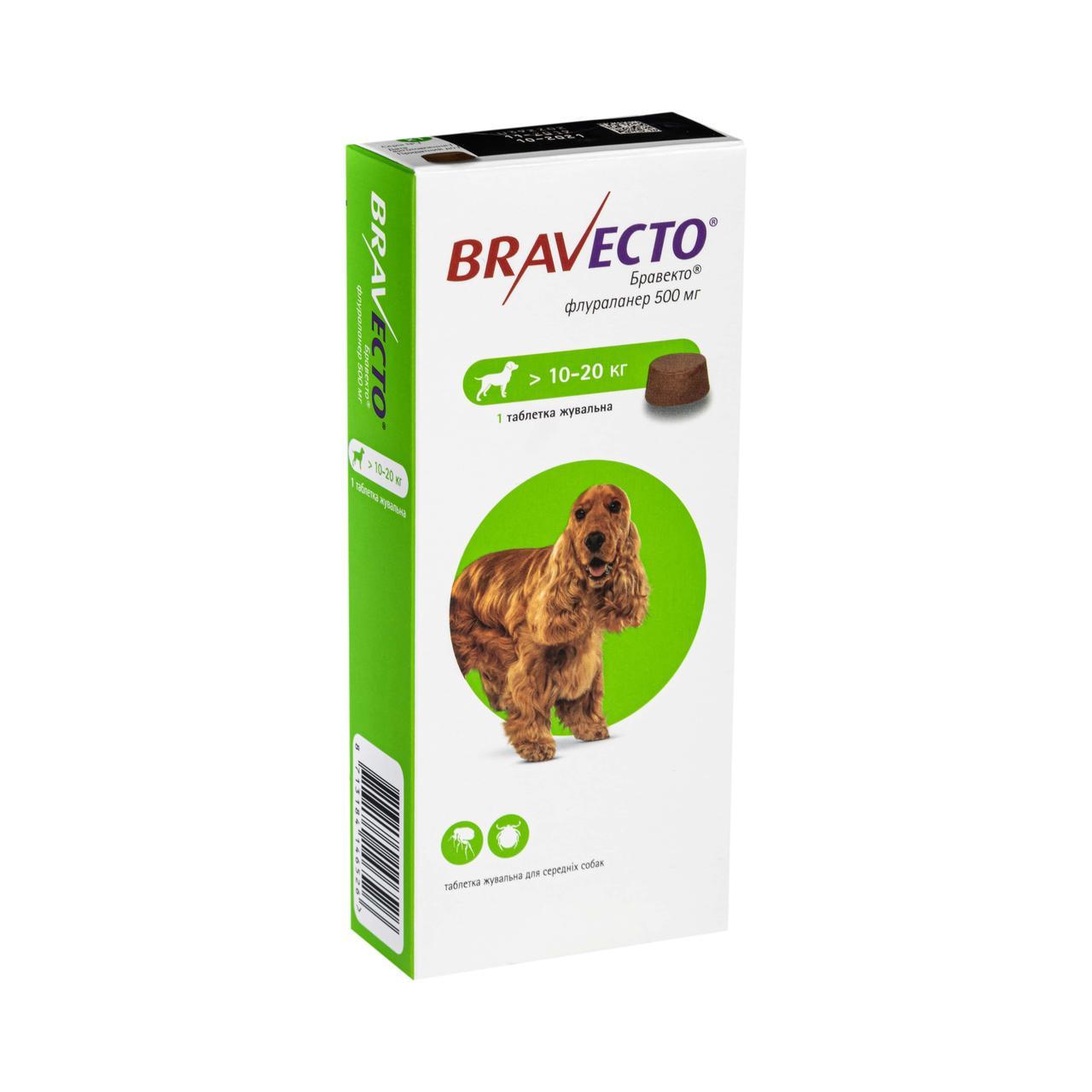 Таблетка Intervet Bravecto для защиты собак от клещей и блох 10-20 кг