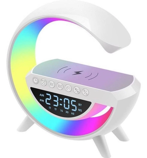 Нічник багатофункціональний BT-3401 15 Вт RGB з Bluetooth колонкою та бездротовою зарядкою з годинником White (784779948)