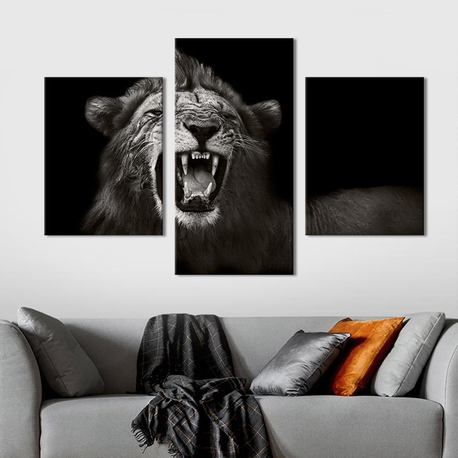 Модульная картина на холсте Триптих Рычание льва 66x40 см (144-32)