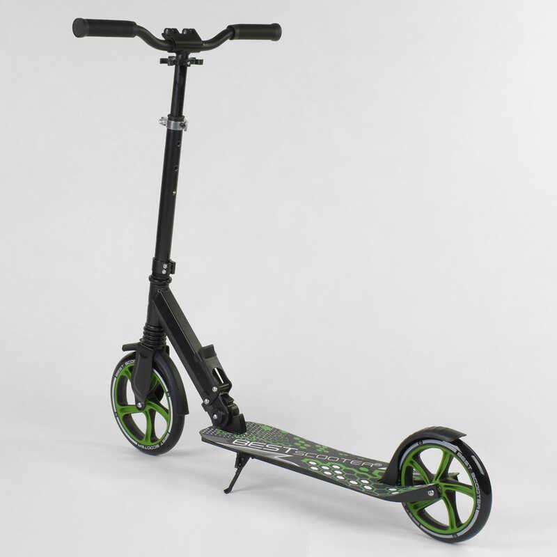 Самокат дитячий Best Scooter з PU колесами затискачем керма та 1 амортизатором Black/Green (88919) - фото 1