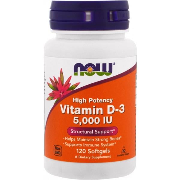 Витамины NOW Vitamin D-3 5000 IU Softgels 120 капсул