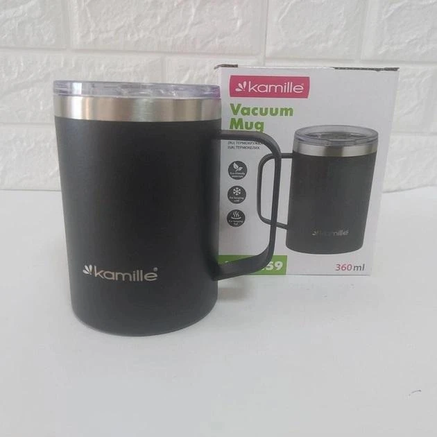 Термокружка Kamille 360 мл soft-touch герметичная Черный (KM-2159) - фото 2