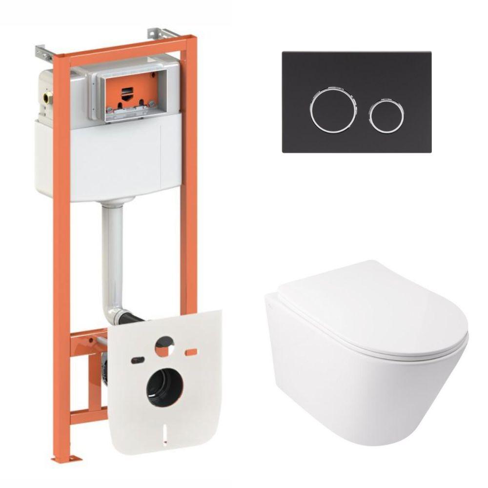 Інсталяція Qtap підвісний унітаз Swan Ultra Quiet/комплект інсталяції Nest 4в1 кругла клавіша Black (2611546632)