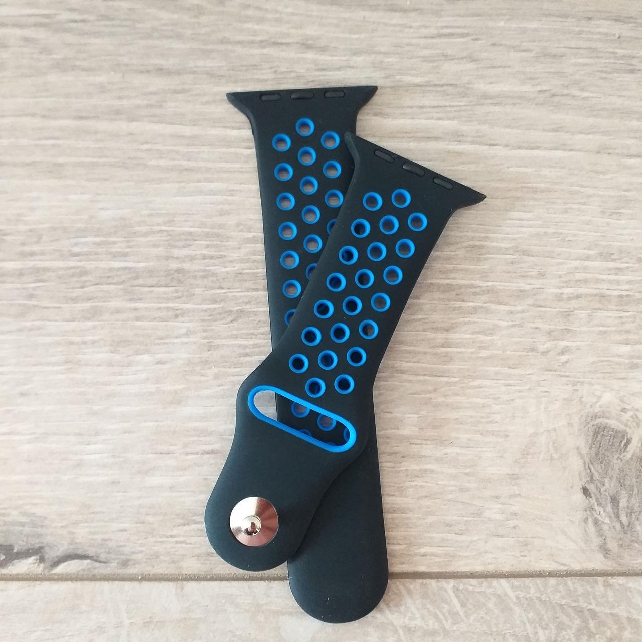 Ремешок для часов Apple Watch аналогов Apple Watch силиконовый 42-44 мм Черный с синим (KG-6401) Ремешок для часов Apple Watch аналогов Apple Watch силиконовый 42-44 мм Черный с синим (KG-6401)