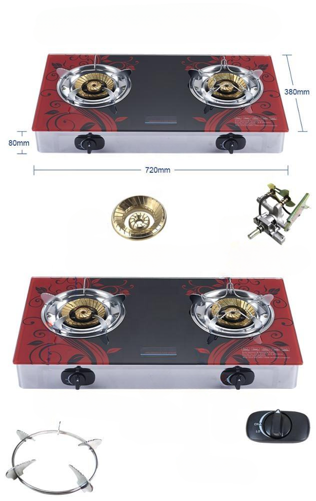 Газовая плита ELECTRA MOON на 2 комфорки с пьезоподжигом и регулировкой пламени стекло и нержавеющая сталь 2,2 кВт Черно-красный (116661js) - фото 5
