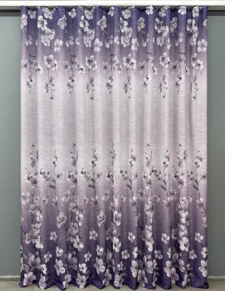 Тюль лен Цветы Фиолетовый/Белый (1877т)