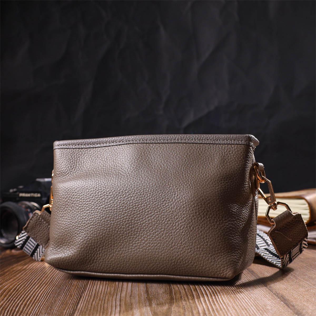 Женская сумка на плечо Vintage Bag 22098 из натуральной кожи Серый - фото 6