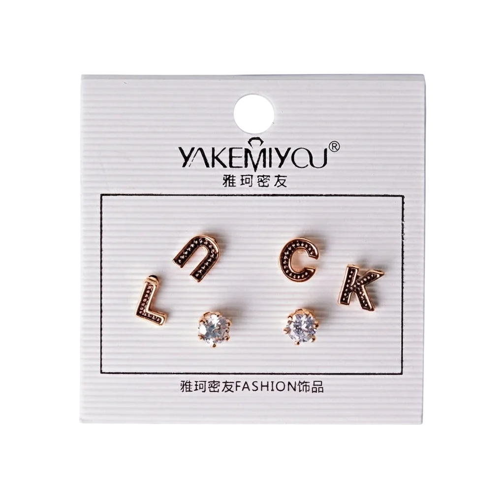 Серьги-пусеты LUCK с буквой и стразами 5 мм Золотой (36174133)