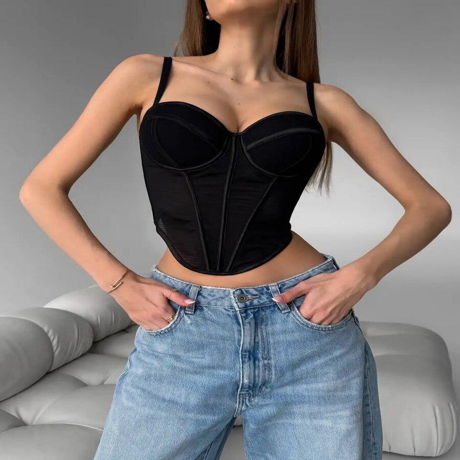 Корсет-топ женский с чашками бюстье на бретелях L Черный (28264621)