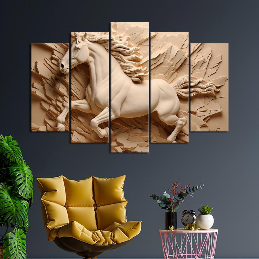 Картина на полотні Білосніжний 3D кінь 137x85 см (V333-5_L)