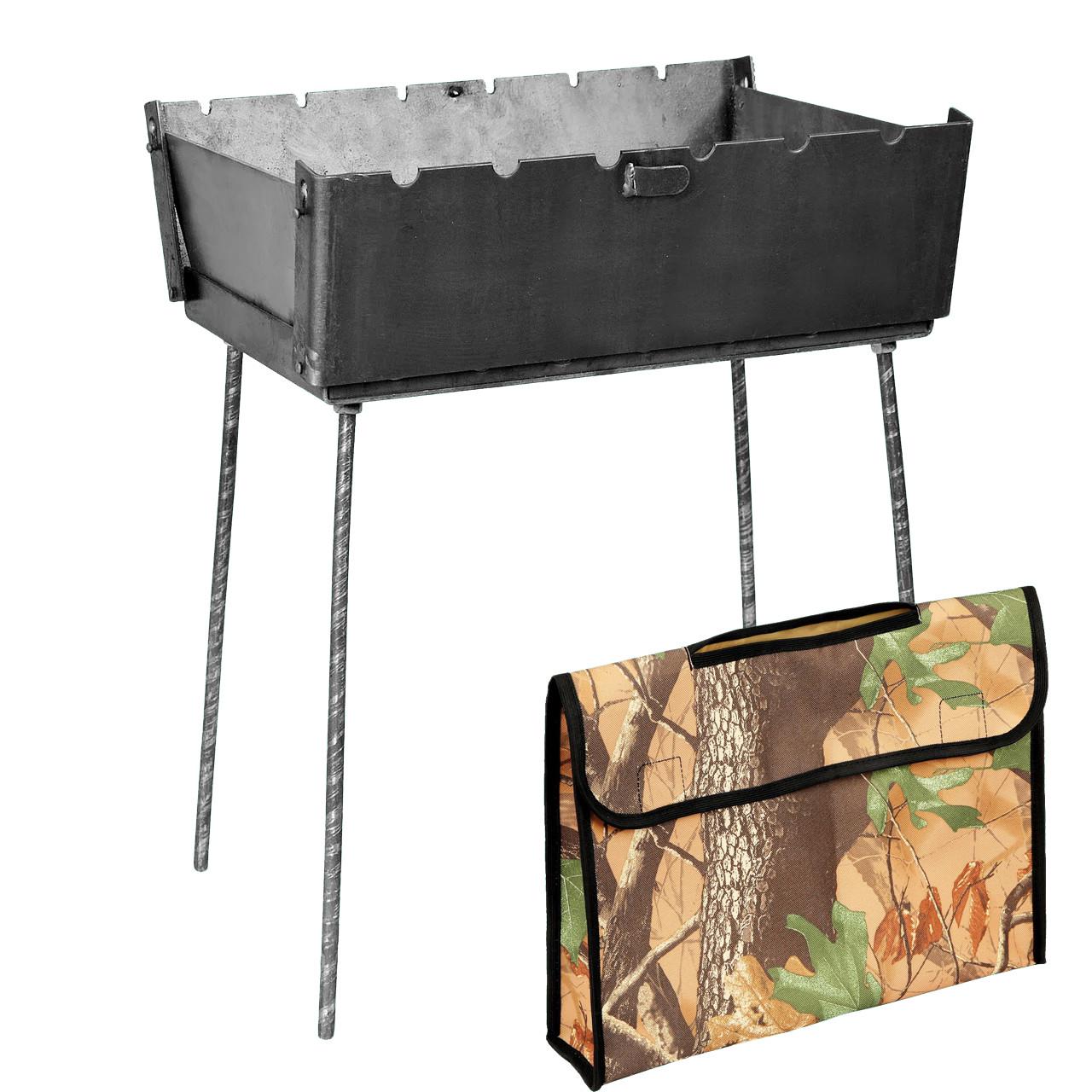 Мангал-чемодан 3 мм на 6 шампуров 410х300х140 мм с чехлом