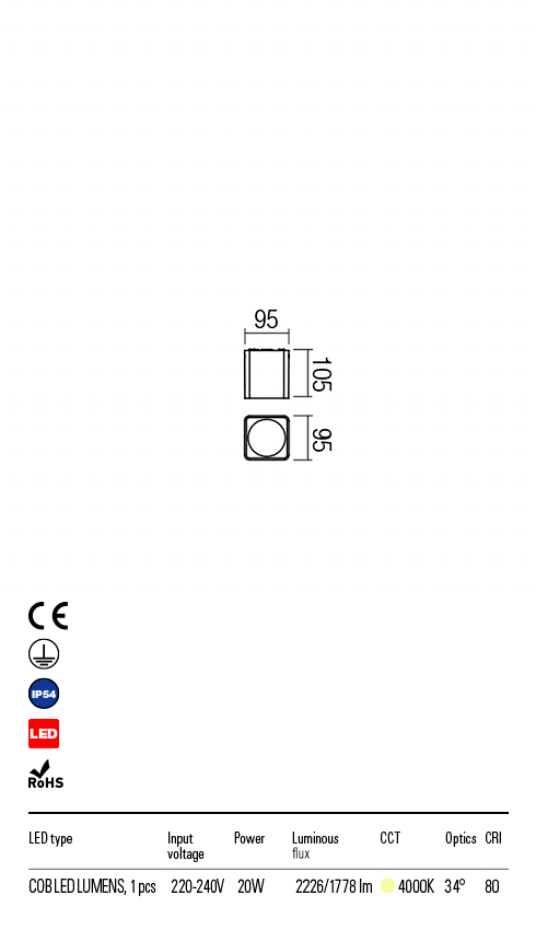 Світильник стельовий Redo Xia Pl LED Cob 20 W Ip54 Dg 4000K Sq 5.1.2 (90032) - фото 3