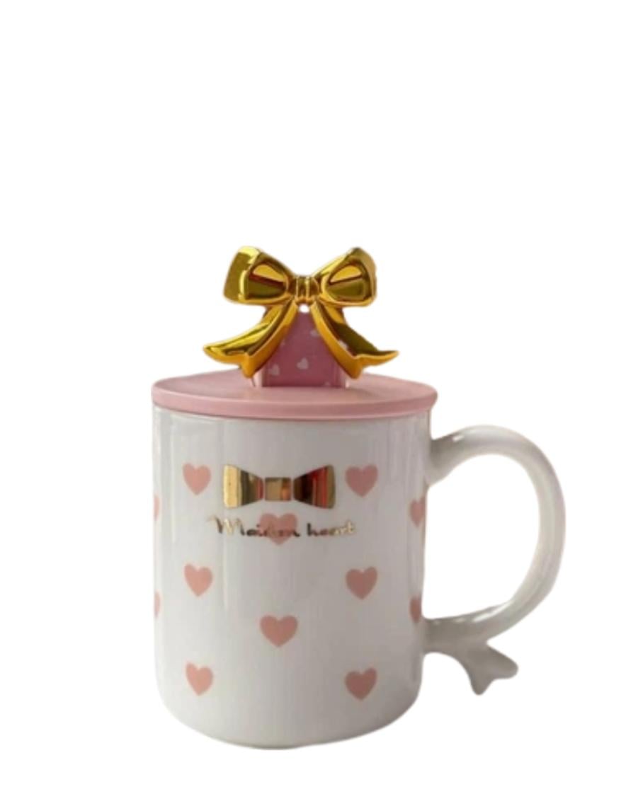 Чашка SNT Бантик кераміка з кришкою-підставкою для телефону 360 мл Білий (20626-3)