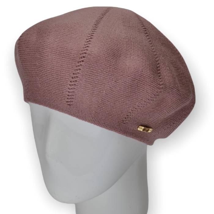 Берет женский Lirus Алиса из шерсти двойной тонкой вязки Светло-пудровый