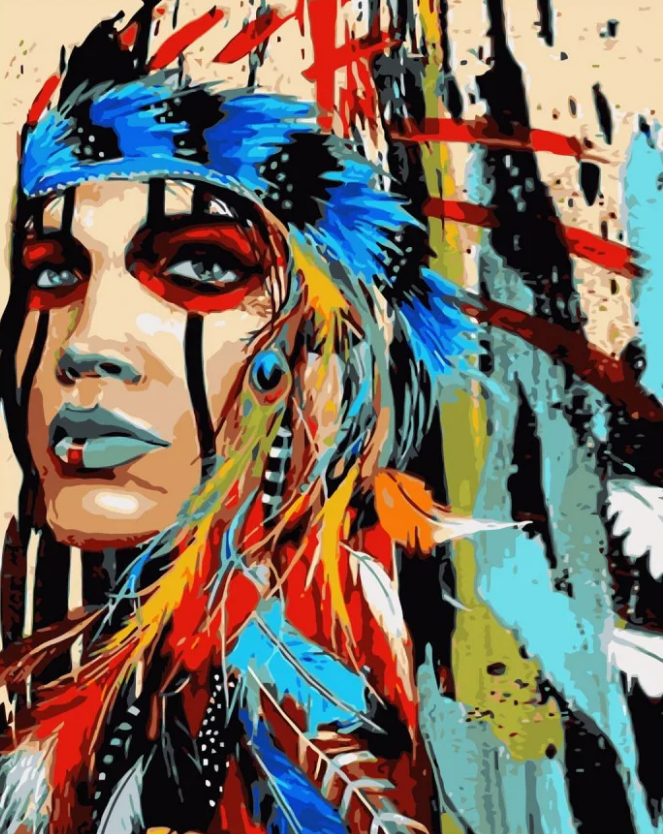 Картина за номерами Strateg Преміум Indian Women з лаком та рівнем 40x50 см (VA-2858)