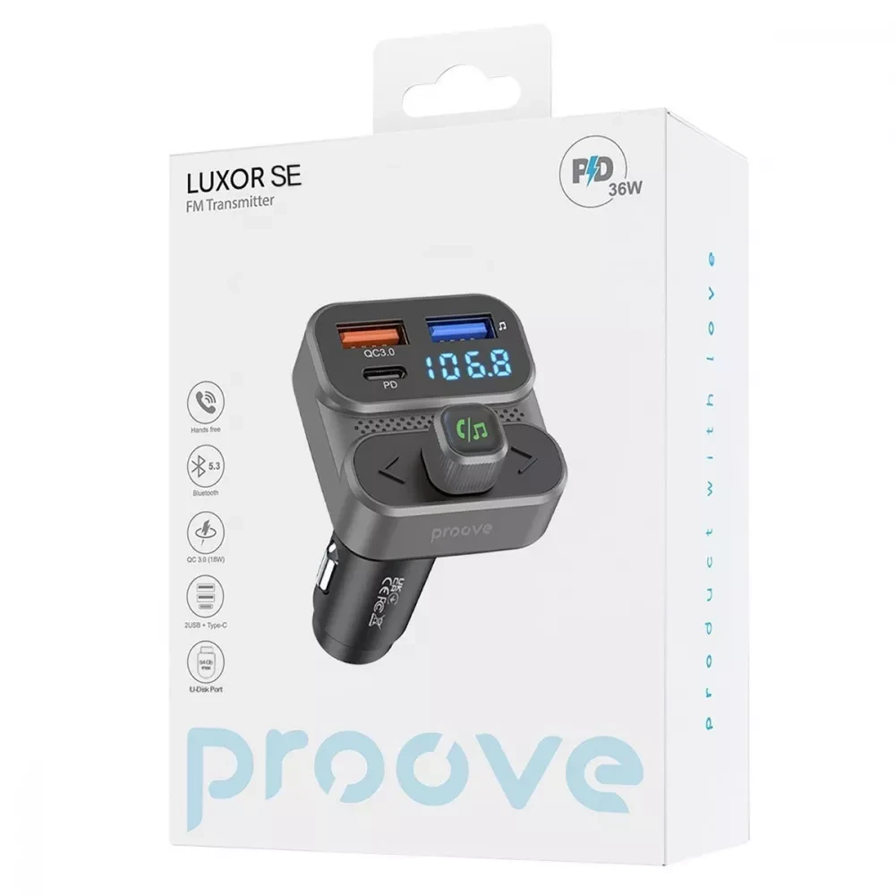 FM-трансмиттер Proove FM Launcher Luxor SE 36W PD/QC3.0 Type-C/USB Gray - фото 5