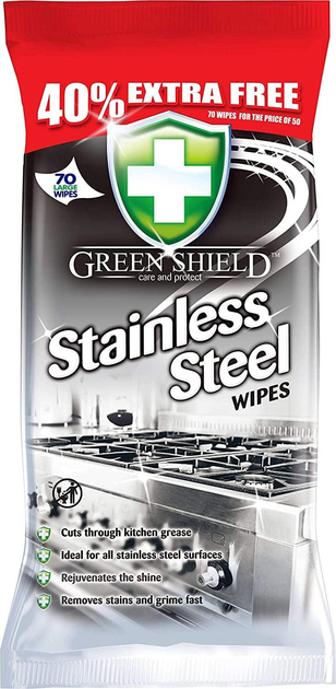 Серветки для поверхнь із нержавіючої сталі Green Shield Stainless Steel Wipes 70 шт.