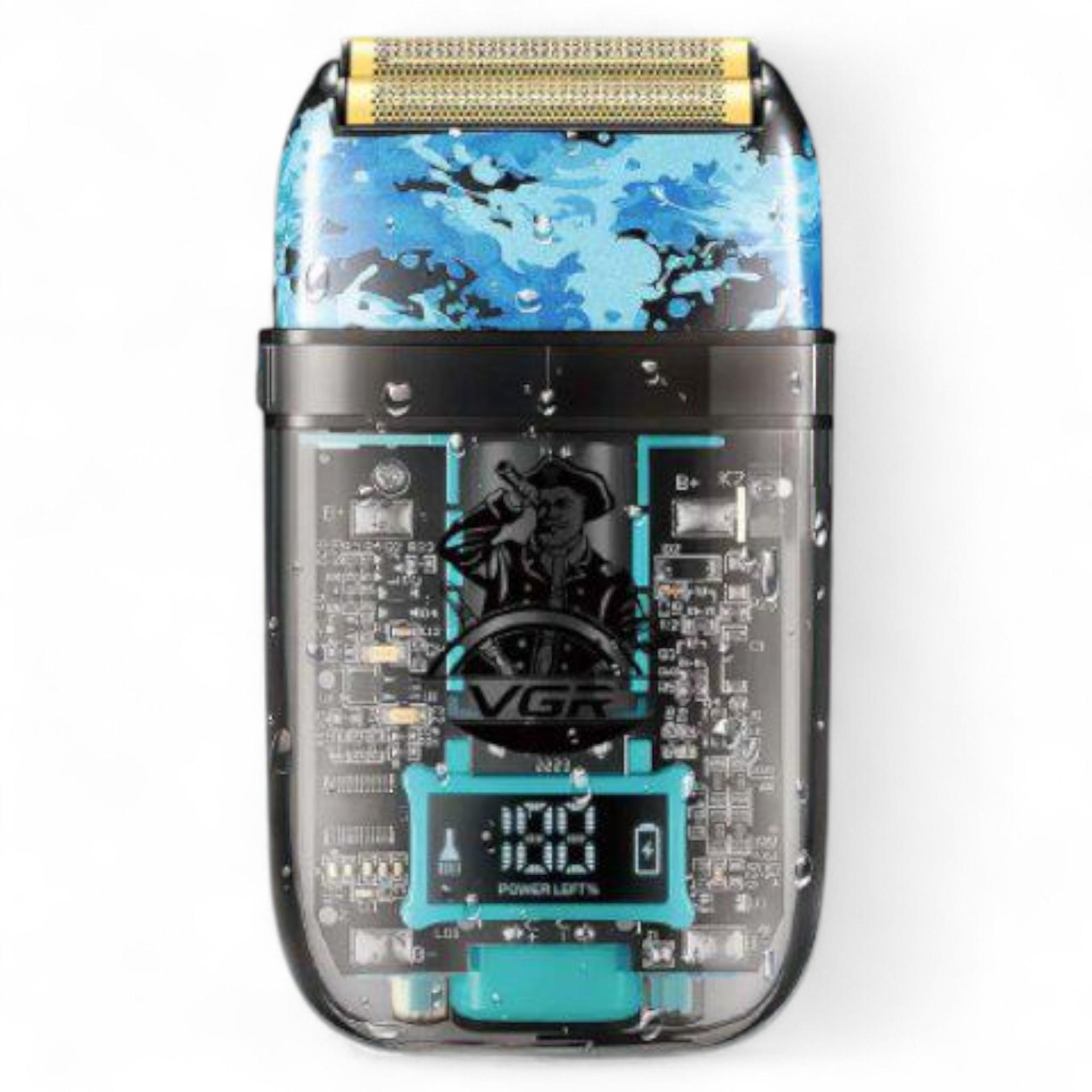 Електробритва VGR V-352 з подвійною сіткою та прозорим корпусом IPX5 LED display Blue (E_V-352Blue)