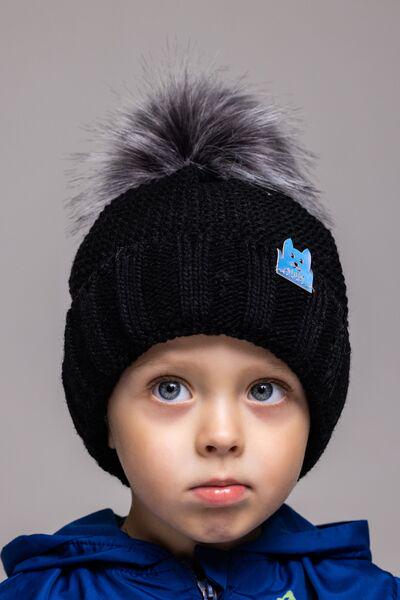 Шапка детская для мальчиков Дог D852 флис 46-50 см Черный