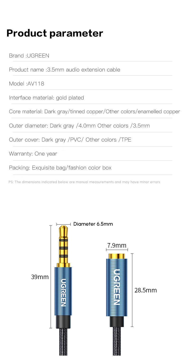 Аудіокабель з підтримкою мікрофона UGREEN 5 м в нейлоновому обплетенні позолочені конектори Hi-Fi звук 5 м Синьо-чорний (60636) - фото 9 Аудіокабель з підтримкою мікрофона UGREEN 5 м в нейлоновому обплетенні позолочені конектори Hi-Fi звук 5 м Синьо-чорний (60636) - фото 9