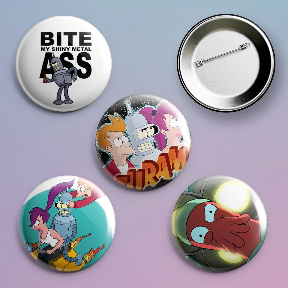 Значки на рюкзак з принтом Futurama 4 шт.