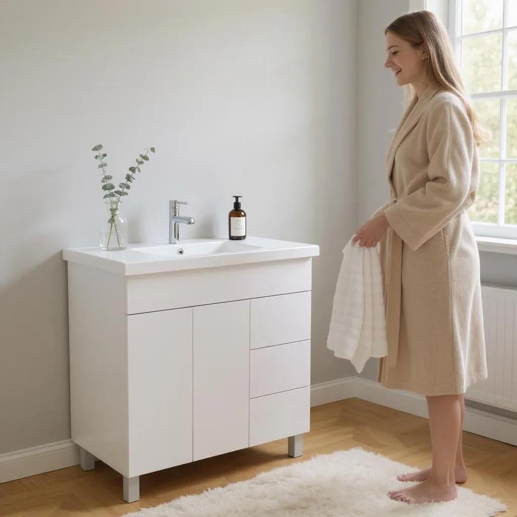 Тумба для ванної кімнати з 3 висувними ящами і двома дверима з прямокутним умивальником 100 см (2485)