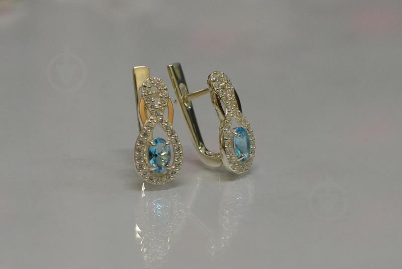 Серебряные серьги Sil с золотыми вставками 125s-4 Голубой (Sil-788)