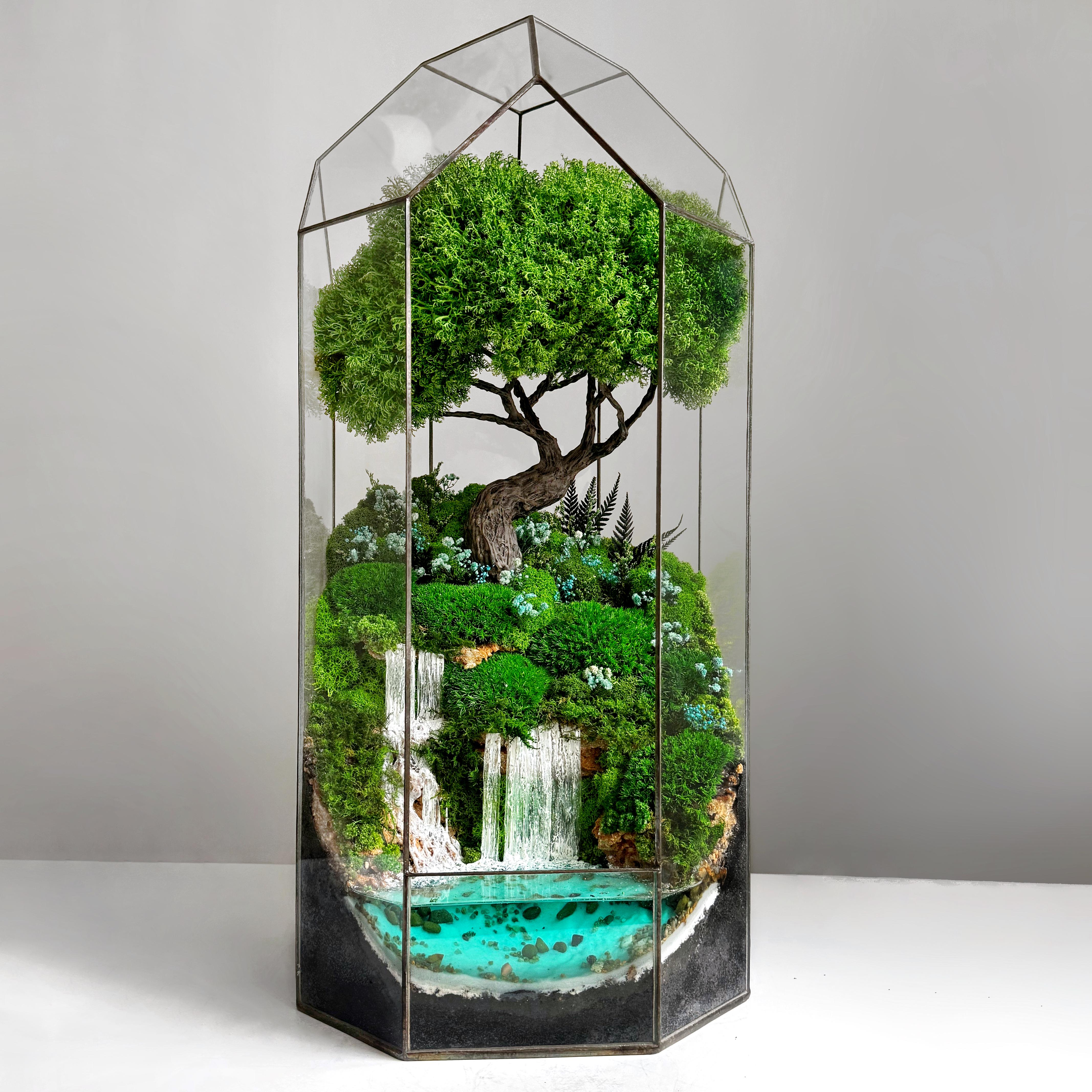 Флорариум из стабилизированного мха с водопадом без ухода 55х27