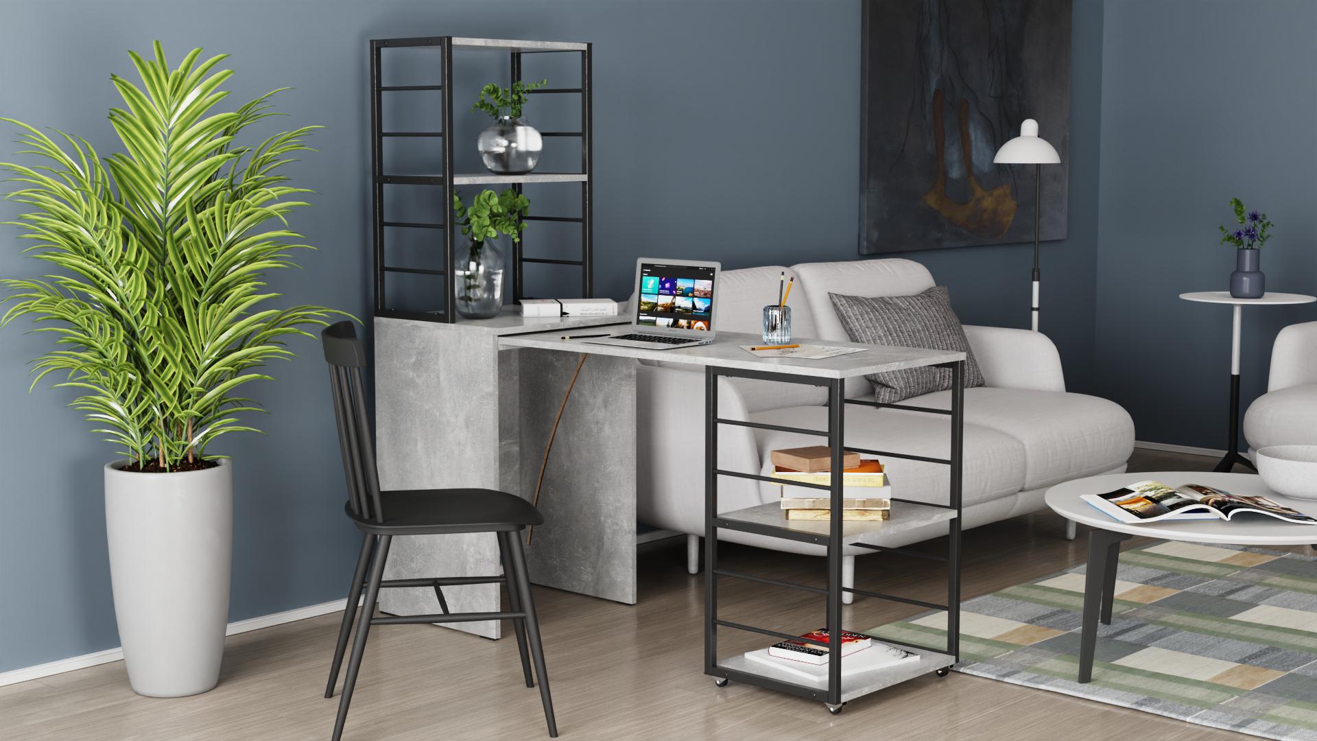 Стіл-тумба трансформер Ferrum-decor Смарт 3/1 з етажеркою метал/ДСП 16 мм 1430x1450x500 мм Чорний/Бетон (FRD-105115) - фото 12 Стіл-тумба трансформер Ferrum-decor Смарт 3/1 з етажеркою метал/ДСП 16 мм 1430x1450x500 мм Чорний/Бетон (FRD-105115) - фото 12