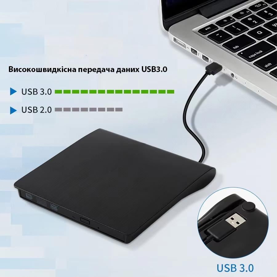 Оптический привод внешний AMMTOO CD-DVD USB 3.0/DVD-R DVD-RW Black - фото 5