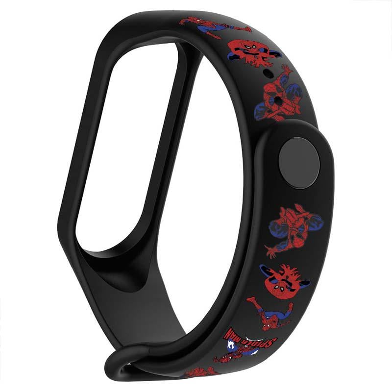 Силиконовый ремешок для Xiaomi Mi Band 3/4 с дизайнерским принтом "Spider Man" (9582652)