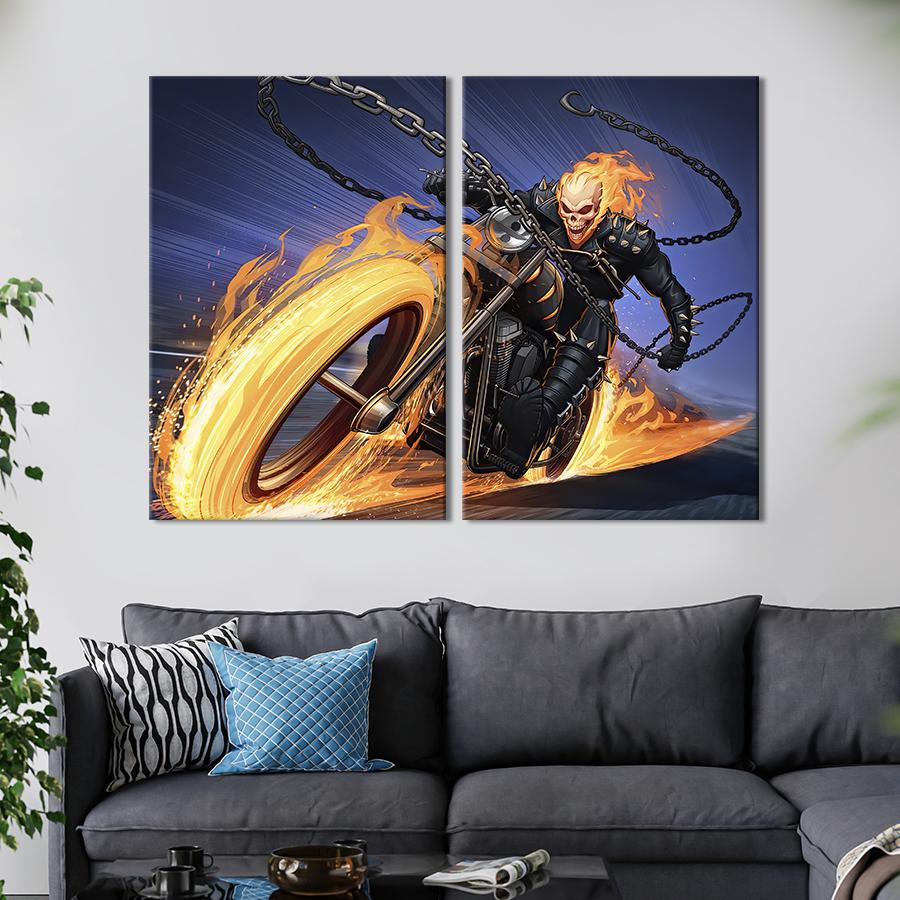 Настінний декор диптих картина на холсті для інтер’єру Джонні Блейз, Примарний гонщик 111x81 см (713-2)