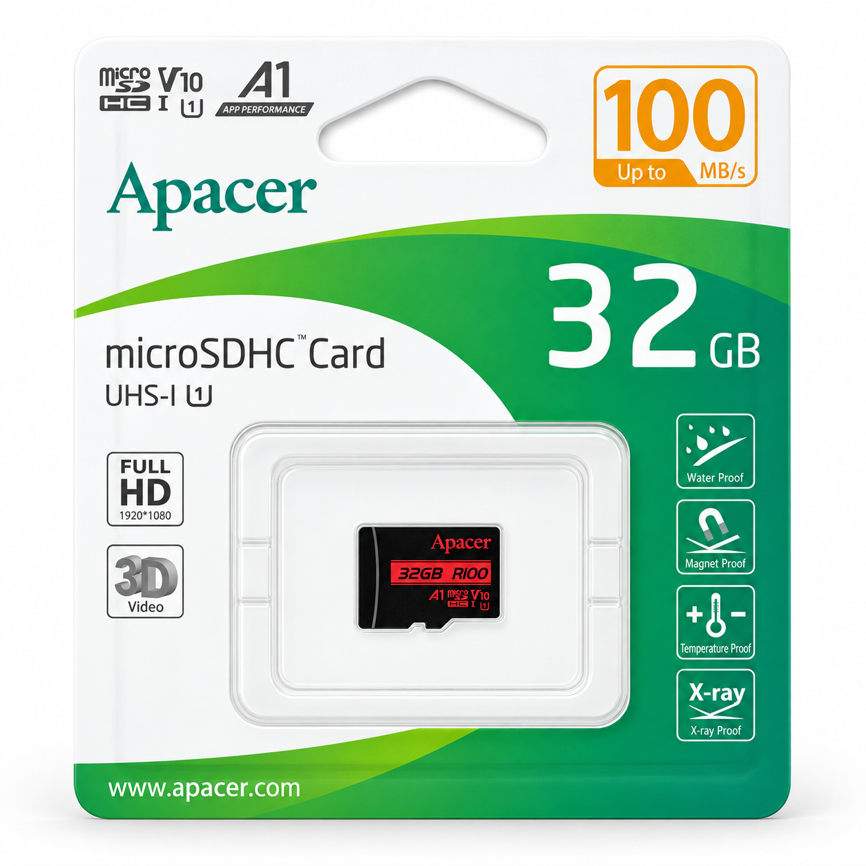 Карта памяти microSDHC Apacer 32 ГБ UHS-I U1 R100 до 100 МБ/с
