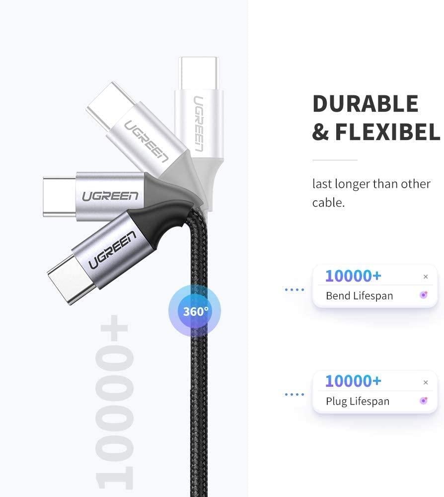 Кабель зарядный Ugreen USB 2,0 Type-C to Type-C PD QC 4,0 с нейлоновой оплеткой 1 м (US261) - фото 5 Кабель зарядный Ugreen USB 2,0 Type-C to Type-C PD QC 4,0 с нейлоновой оплеткой 1 м (US261) - фото 5
