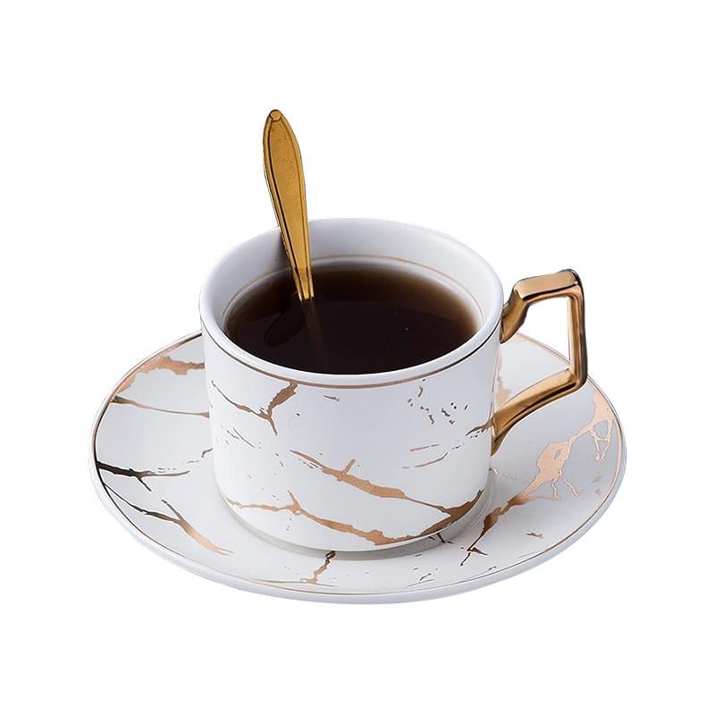 Сервиз чайный подарочный Lesko Мраморная роскошь чашки 4 шт./блюдца 4 шт./ложки 4 шт. с подставкой White (28525228) - фото 4