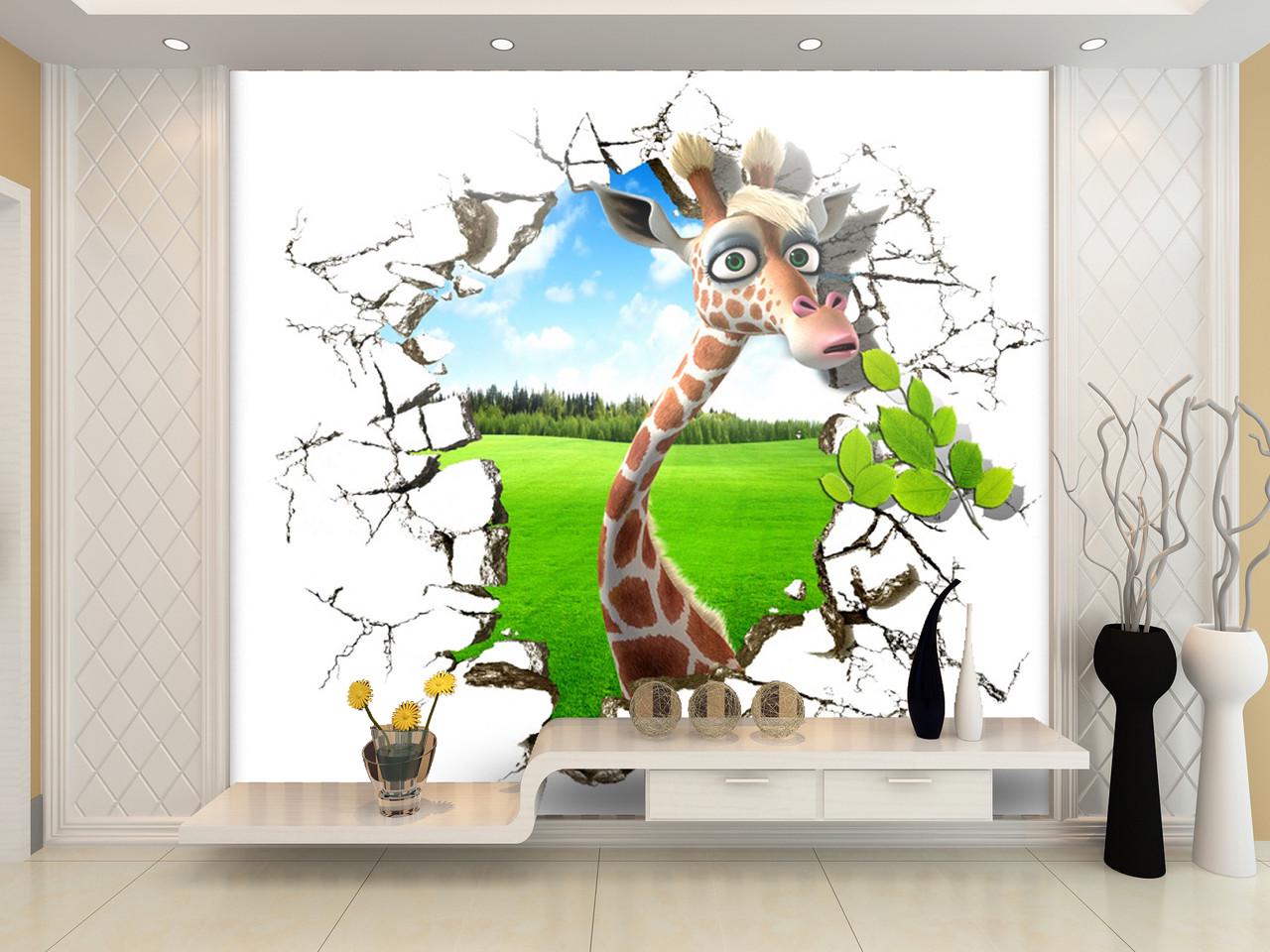 Фотообои 3D для детской комнаты Мультяшный жираф