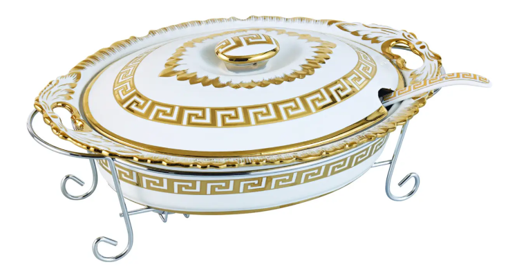 Мармит овальный Madonna керамический с крышкой 2,5 л Белый/Золотой (1153)