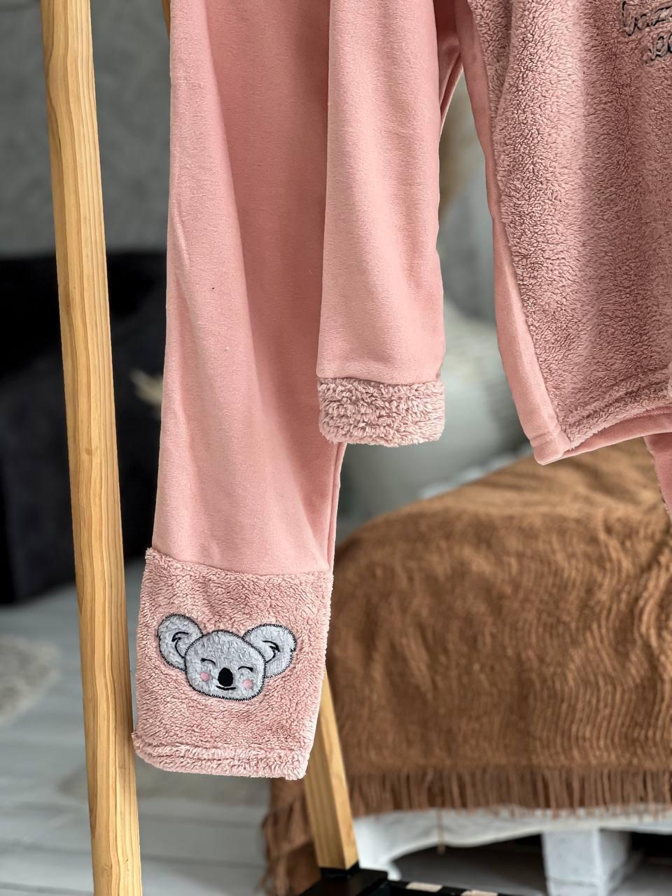 Пижама женская DO2186 на флисе с принтом XL Персиковый - фото 3