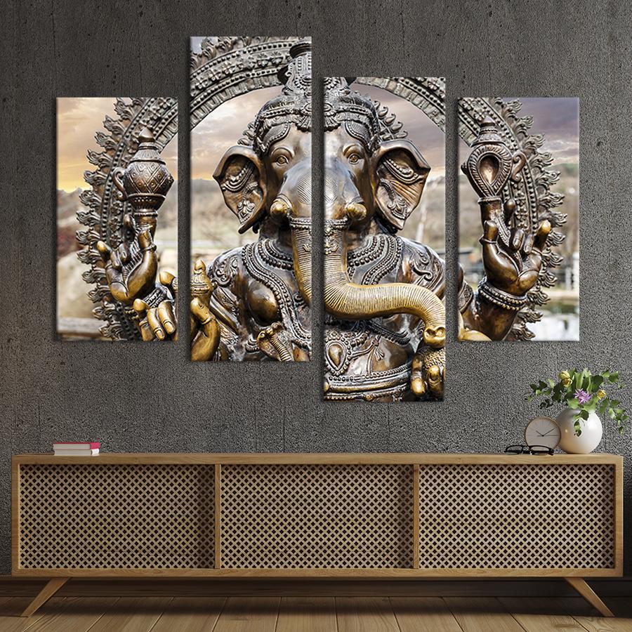 Картина модульная из 4 частей Индийский бог мудрости Ганеша XL 149x106 см (77-42)