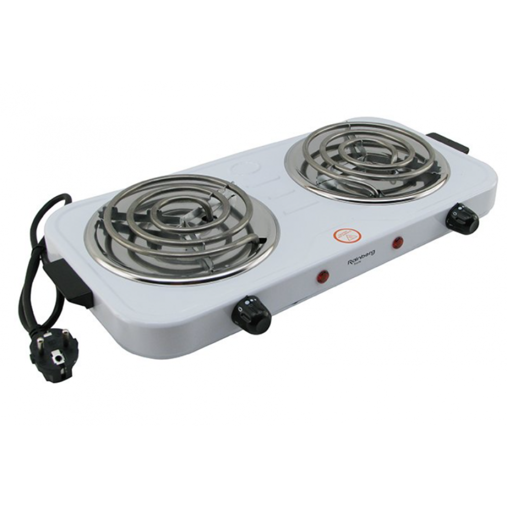 Електроплита Rainberg RB-888 настільна 2 конфорки спіральні нагрівальні елементи 2400 Вт металевий корпус (ML-04800)