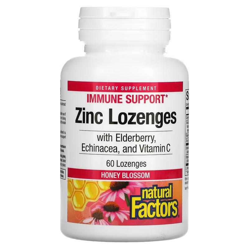 Цинк Natural Factors Zinc Lonzenges With Elderberry Echinacea & Vitamin C Cherry 60 таблеток